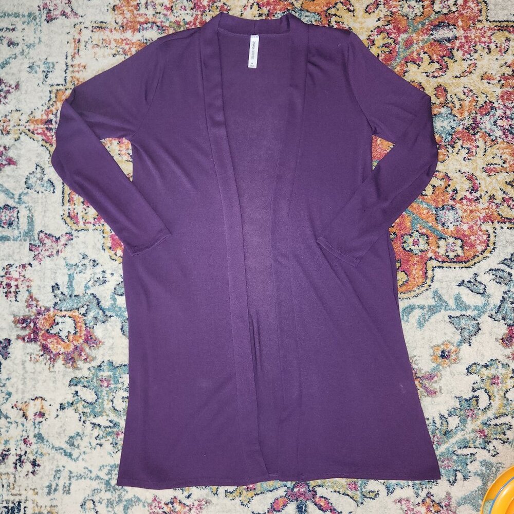 Zenana Outfitters Open Front Drape Cardigan – Purple/Plum – Size M
